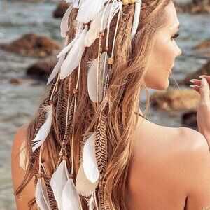 Boho Feather Headband Women Gypsy Headpiece Adjustable Hair Accessories